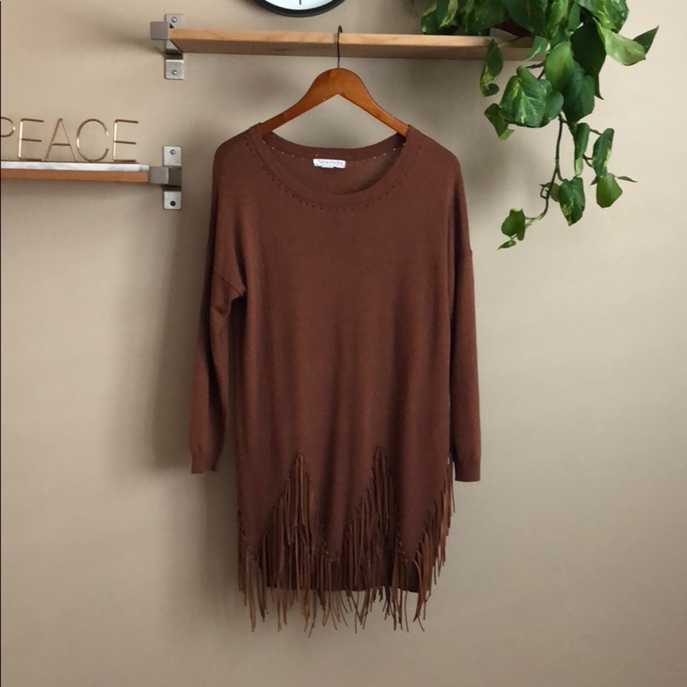 Brown Fringe Sweater Dress Size Small